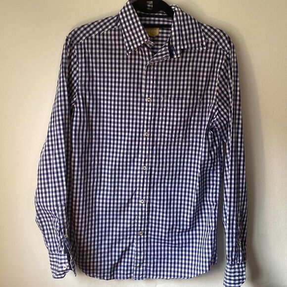 Three Truths button down blue and white gingham cotton small - Picture 1 of 5